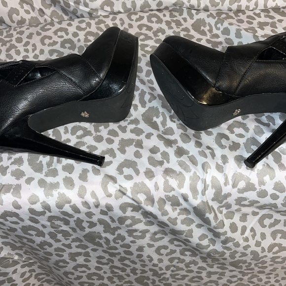 Worn Dereon black ankle 2 strap high heel platform stiletto size size 7 - Picture 4 of 5